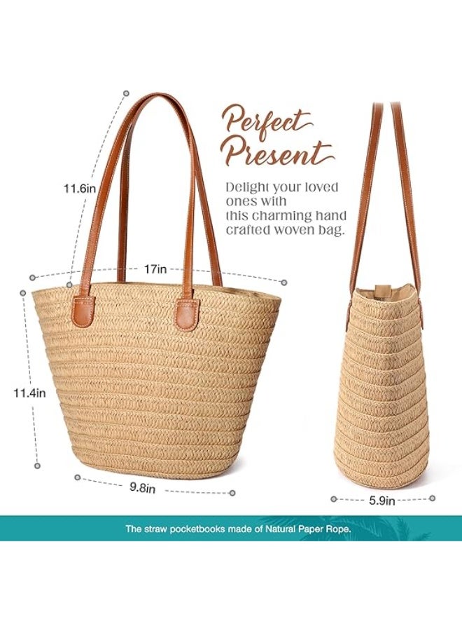 حقيبة شاطئ من القش للنساء - حقيبة كتف عطلة صيفية للحمل على الكتف - Image 5